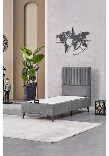 Evdemo Ezgi Tek Kişilik Baza Başlık Set Gri 90 190 90 x 190