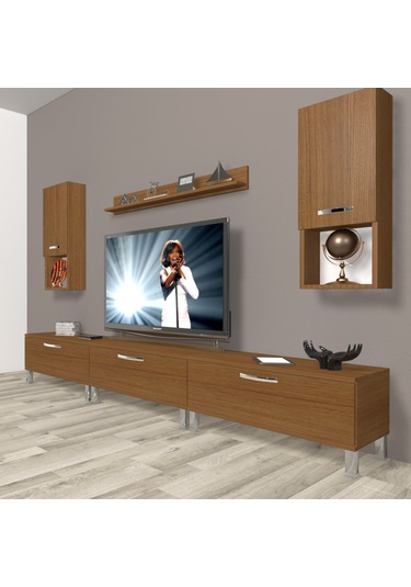 Decoraktiv Eko 270da Slm Krom Ayaklı Tv Ünitesi Tv Sehpası Ceviz