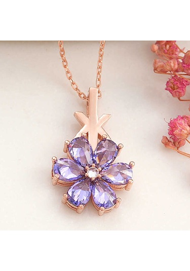 Artsmagazinmücevher Gümüş Rose Mor Sevgi Çiçeği Kadın Kolye