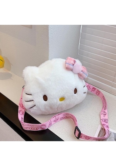 Carrier Hello Kitty Peluş Çanta Mini Omuz Çantası Peluş Sırt Çantası Saklama Çantası Kız Doğum Günü Hediyesi Beyaz