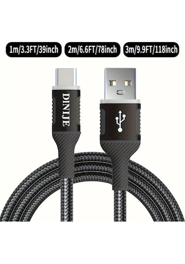 Hightower Dınıje Usb-c Hızlı Şarj Kablosu Renkli Işık Göstergeli 3 3ft Nylon Siyah