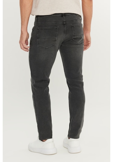 Erkek Antrasıt Pamuklu Slim Fit 5 Cep Esnek Jean Denim Kot Pantolon Antrasit