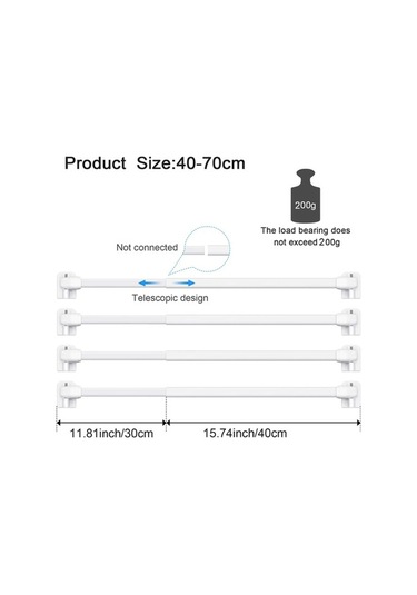 Ulzyvf Pratik Genişletilebilir Perde Çubuğu Seti - 4 Adet Plastik Askılı 40-70 Cm Beyaz Banyo & Mutfak Beyaz