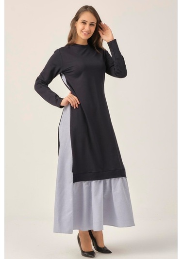 Lacivert Toka Detaylı Maxi Boy Elbise Dm91006