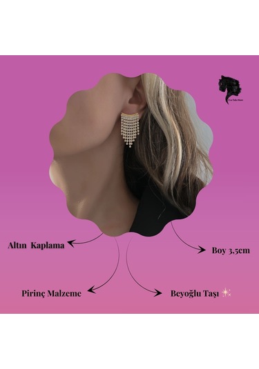 Sallantılı Minimal Beyoğlu Taşlı Gümüş Renk Küpe Altın