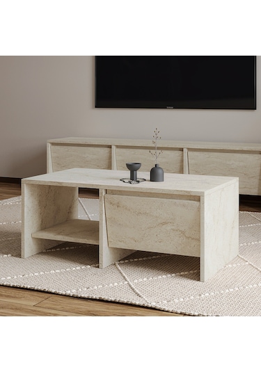 Laris Kapaklı Orta Sehpa 90 Cm Modern Tasarım Traverten