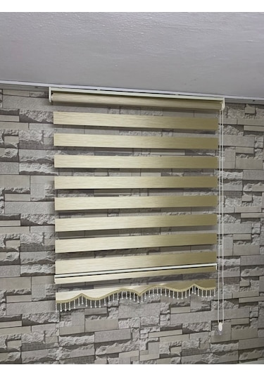 Krem Renk Bambu Zebra Perde (Etek Boncuklu)