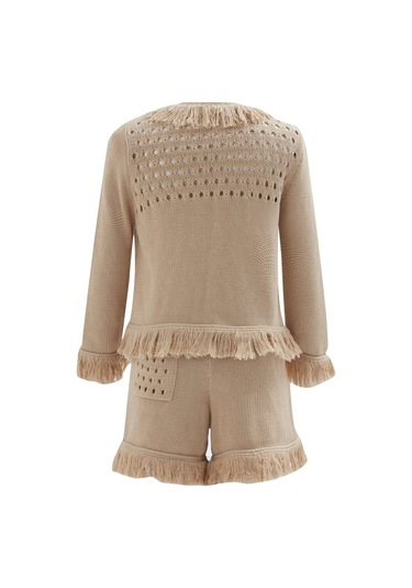 Peraluna Mıyoki Cardıgan & Shorts Mevsimlik Pamuklu Kadın Triko T Bej