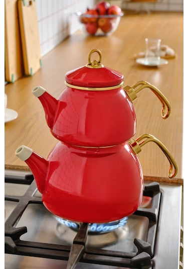 Karaca  Retro Emaye İndüksiyon Tabanlı Kırmızı Çaydanlık