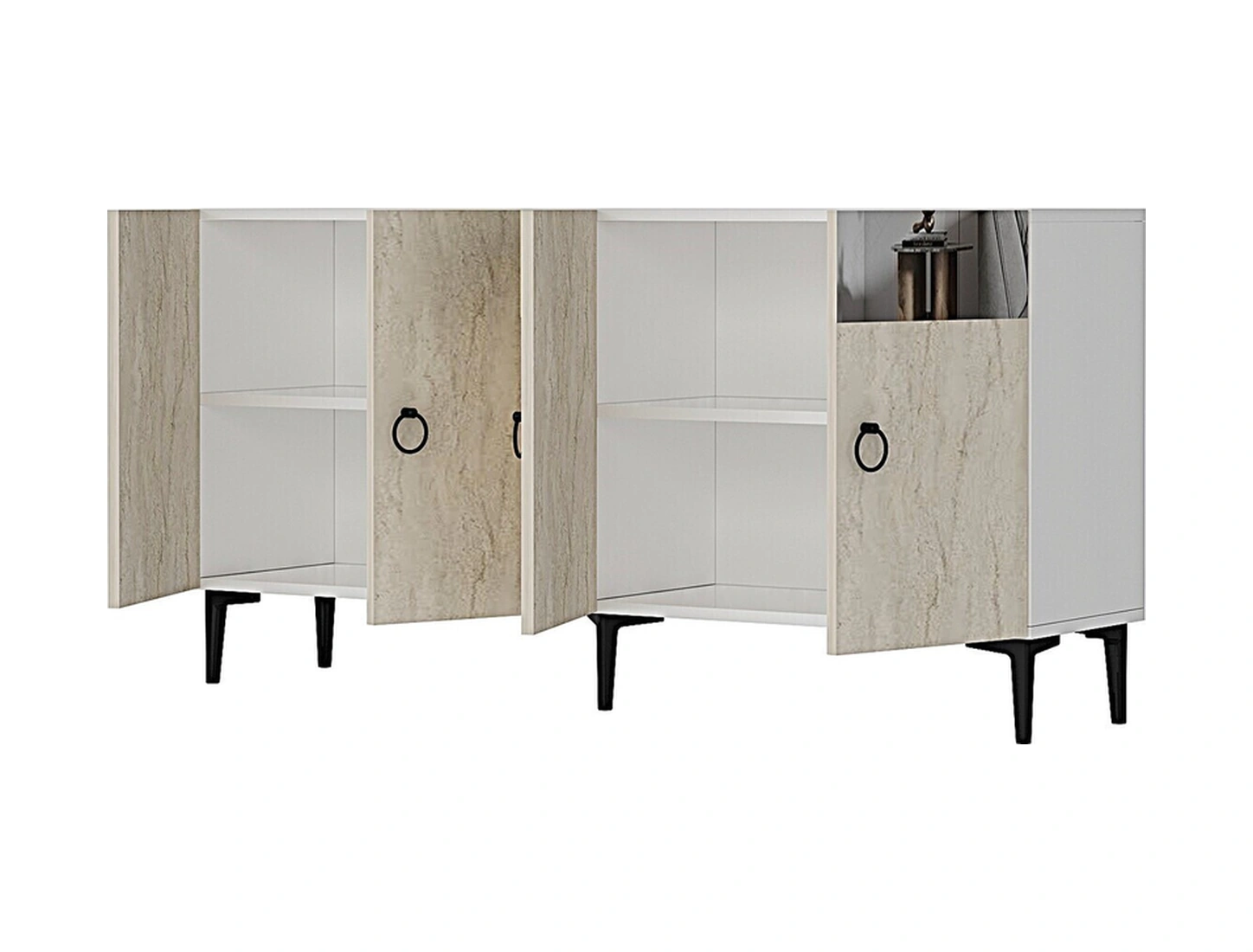 Ka1514bts Gama150 Konsol, Kahve Köşesi, Tv Sehpası Beyaz-traverten Kapak-sılver 150cm Beyaz