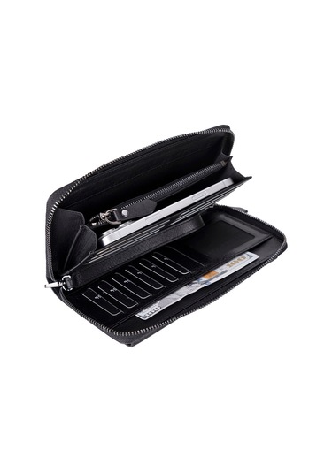 Bloomporter Obsidian Black Hakiki Deri Telefon Bölmeli Cüzdan Siyah