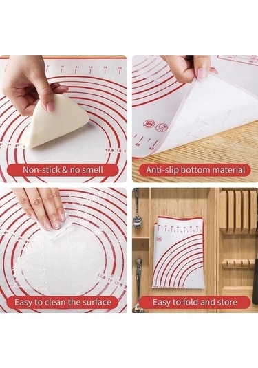 Novahub Kırmızı Silikon Pişirme Matı: 60x40cm - Pasta, Pizza, Hamur İşi İçin Mükemmel Hamur Yapışmaz Mat