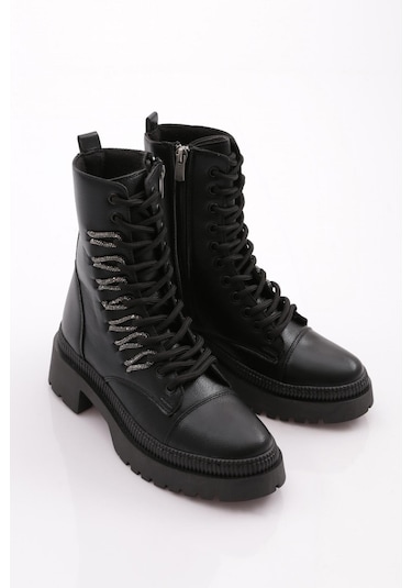 Dgn K9075 Kadin Bağcikli Silver Taş Bağcikli Bot K9075-1916-R145808 Siyah