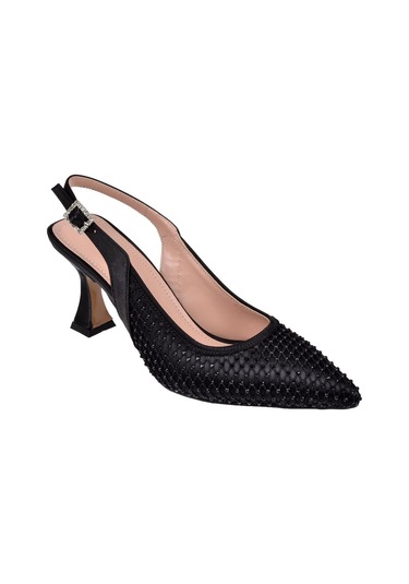 Pullman Taş Detaylı Kadın Topuklu Ayakkabı Pl-4100 Siyah Saten Sıyah Saten