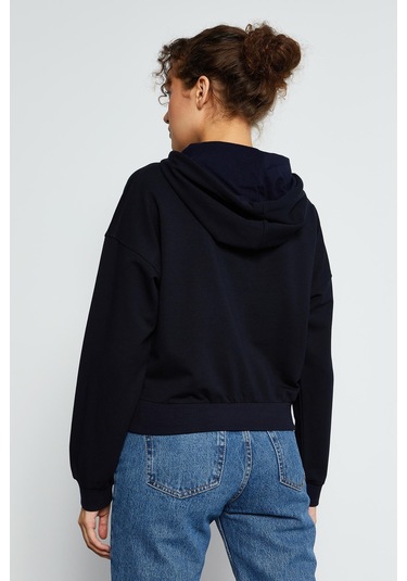 Tommy Life Lacivert Uzun Kol Rahat Form Kapüşonlu Kadın Sweatshirt - 97115 Lacivert