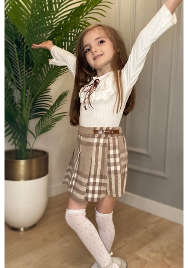 Şort Etek Kız Çocuk Takım Mnk0561 Bej
