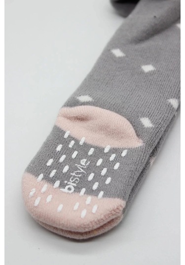 Tekli Puan Kaymaz Havlu Külotlu Çorap Gri Çok Renkli