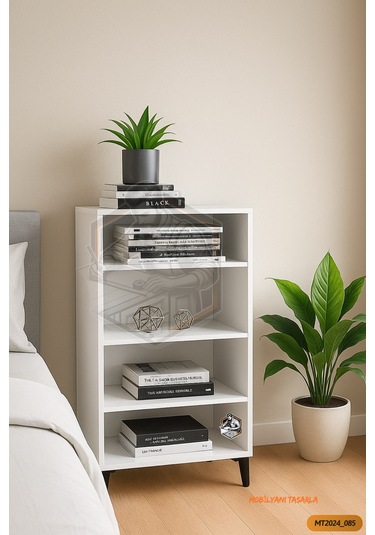 Tamamı Mdf 4 Raflı Siyah Ayaklı Modern Dergilik/kitaplık
