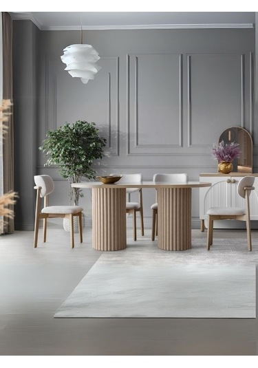 İris İskandinav Ahşap Masa Sandalye Takımı 80x190 Natural