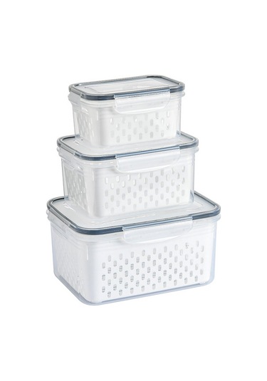 3 Adet Buzdolabı Saklama Kutusu Dikdörtgen Şeffaf Drenaj Sepeti Meyve Sebze Taze Saklama Kutusu Bpa , Fda Yok