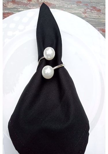 6 Adet Gümüş Metal Halkalı Krem Incili Peçete Yüzüğü