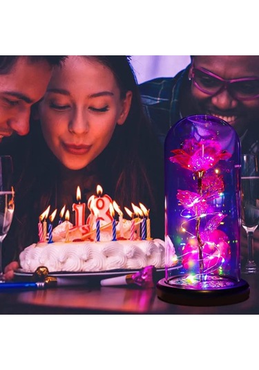 Honmex Kutulu Büyüleyici Gül Cam Kubbe Led Gece Lambası - Sevgi Simgesi Ev Dekorasyonu Hediyelik Ürün Kırmızı
