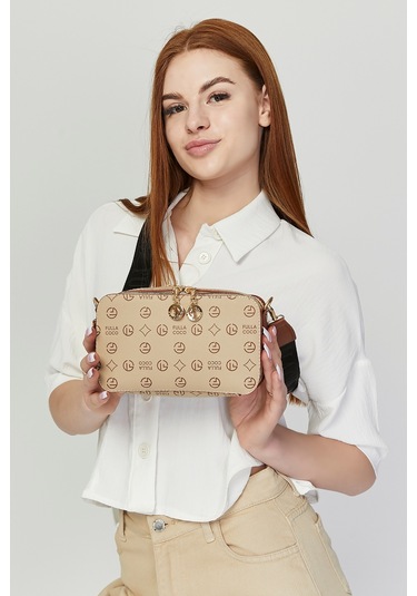 Morpelikan Bej Monogram İki Bölmeli Kadın Omuz Çantası Bej