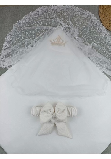 Yenidoğan Kumru Plazma Taçlı Lüks Kundak Bebek Battaniyesi Ekru Ekru