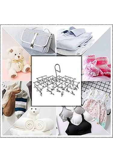 Ganzhoushop Damla Elbise Askısı Mini Döner Hat 35 Mandal Paslanmaz Çelik Kurutma Rafı Klipsli Çorap Kurutma Makinesi İç Çamaşırı Kurutma Makinesi Çoklu Klips Askısı Çok Renkli