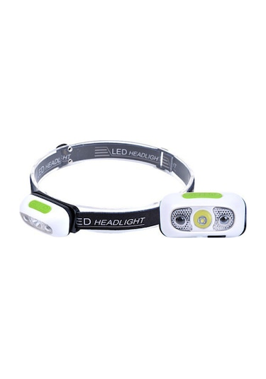 Vkemall Usb Şarjlı Akıllı Sensörlü Kafa Lambası, Dış Mekan Kullanıma Uygun, 350 Lümen, 90 Derece Ayarlanabilir, 3 Vites + Sos, Su Geçirmez Beyaz Beyaz