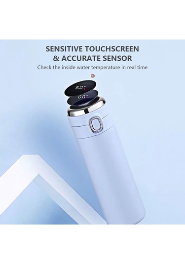 Shineyee 420ml Akıllı Sıcaklık Gösteren Termos Bardak - Led Dokunmatik Ekranlı Paslanmaz Çelik Seyahat Kuşağı Siyah
