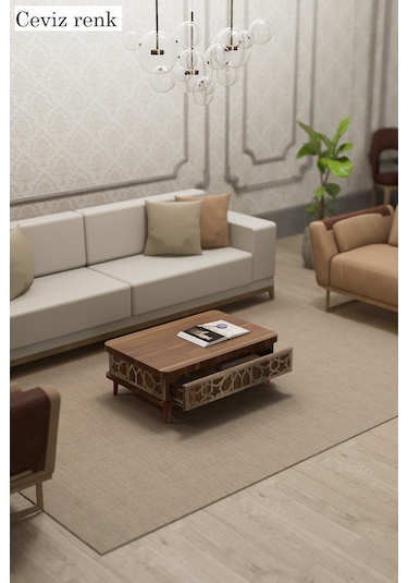 Rosa Desenli Akıllı Sehpa Çekmeceli, Sihirli Sehpa