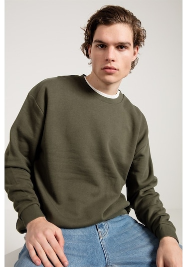 Jahr Marc Oversize Asit Yıkamalı Haki Erkek Sweatshirt Haki