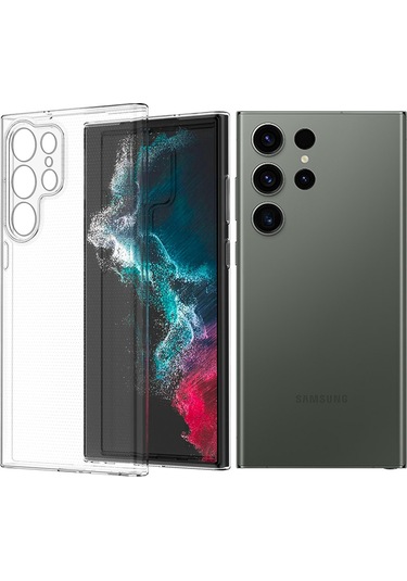 Fitcase Samsung Galaxy S23 Ultra Kılıf Kamera Korumalı Silikon Şeffaf Kapak