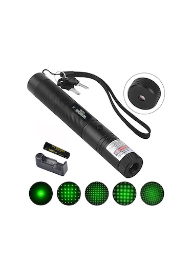 Wison Ws-503 100mw Desen Başlıklı Şarjlı Yeşil Lazer Pointer Siyah