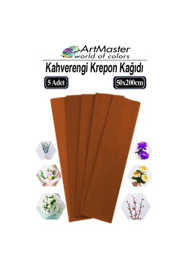 Krapon Kağıdı Kahverengi Renk 5 Adet 50x200 Cm Grapon Kağıdı 5'li Okul Proje Sınıf Anaokulu Kreş Süsleme