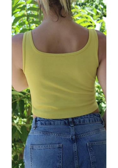 Afri Kadın Sarı Basic Ribana Atlet Crop Likralı Spor Üst Sarı