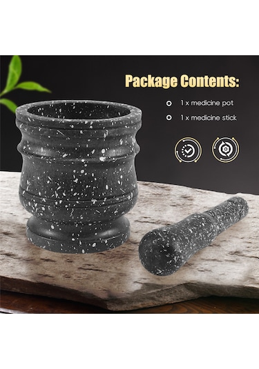 Granit Desenli Havanda Seti Taş Ot Baharat Öğütücü Katı Öğütücü Siyah