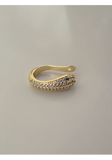Minimal Yılan Model Taşlı Kıkırdak Cuff Gold Renk Küpe Gold