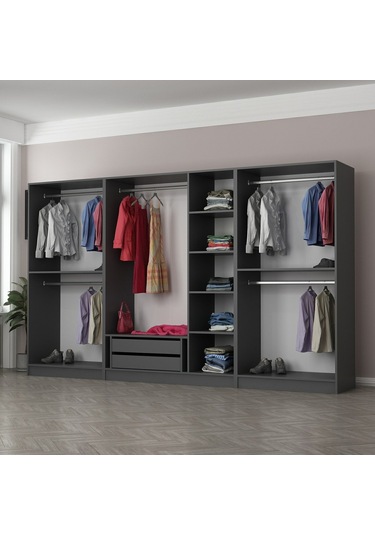 Minar Kale 7 Bölmeli 2 Çekmeceli Giyinme Dolabı Antrasit 210cm Antrasit