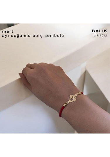 Archin Mart Ayı Doğumlarına 14 Ayar Altın Plakalı Minik Kuş Motifli Kırmızı Örgülü Hediye Bileklik-363ay Mart