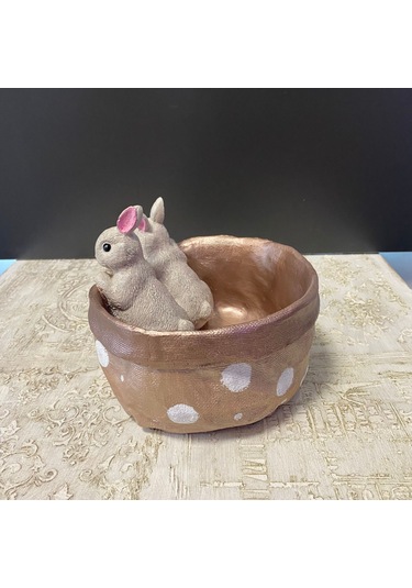 2 Tavşanlı Dekoratif Saksı Tabak