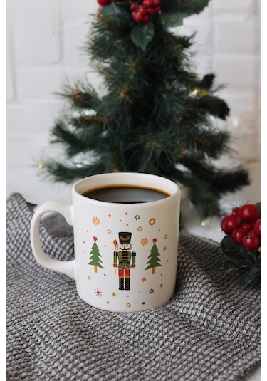 Keramika New Year Kurşun Asker Ağaç Kupa 10 Cm Beyaz