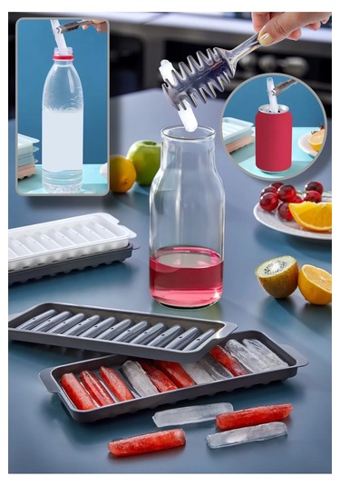 Rotanev Pratik Çubuk Şeklinde Kokteyl Sunum Buz Kalıbı Buzluk Çubuk Buz Kalıbı Ergonomik 11 Hazneli Çok Renkli