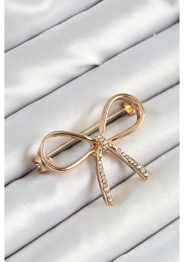 Zirkon Taş Detaylı 3d Fiyonk Figürlü Gold Renk Kadın Broş Çok Renkli