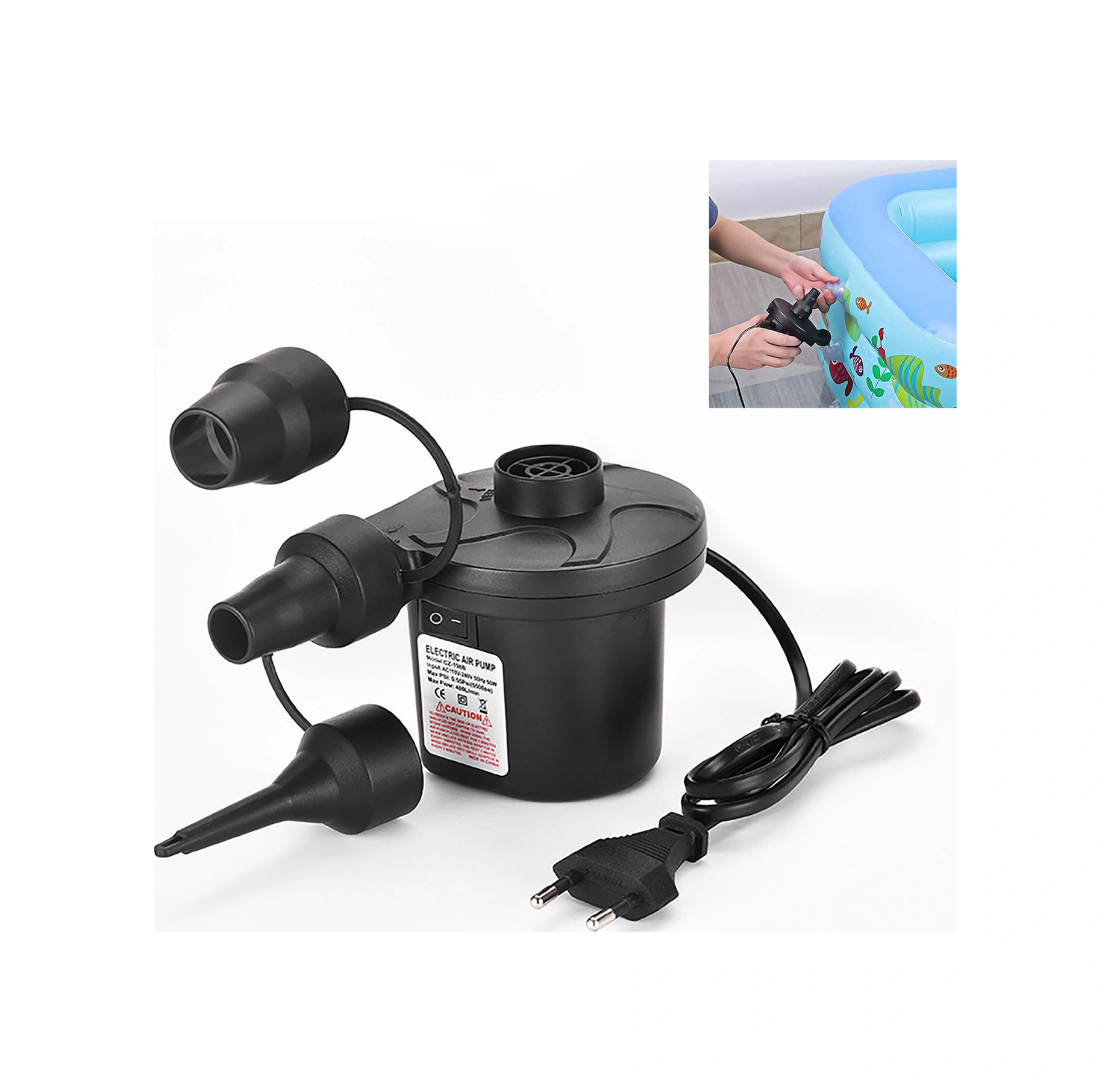 Lemestar Ev Ve Araç Kullanıma Uygun 50w Elektrikli Hava Pompa, 3 Adaptörlü Şişirme/boşaltma Fonksiyonu, Havlu Yatak, Havuz Oyuncakları İçin 110-240v 198b Avrupa Standartı
