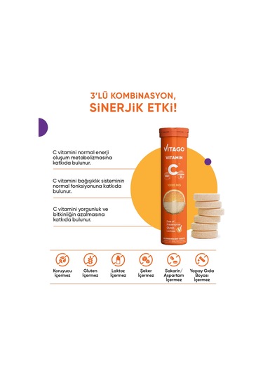 Vitago Vitamin C Vitamin D Çinko 20 Tablet