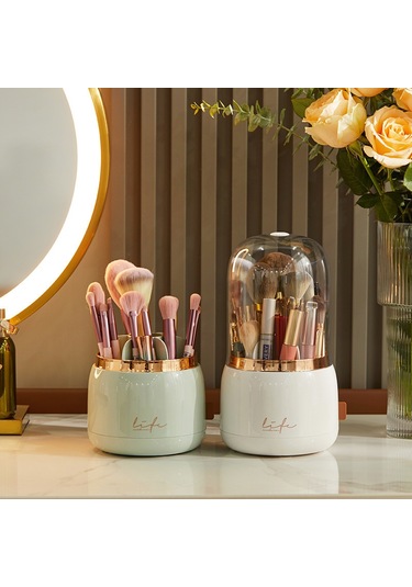 Ximistore9 Beyaz Dönen Pudra Fırçası Saklama Kutusu - Evde Kullanıma Uygun, Toz Koruyucu Kozmetik Organizer Beyaz