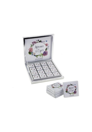 Mutluadim 48 Adet Ortanca Çiçekli Söz Nişan Çikolatası Isme Özel