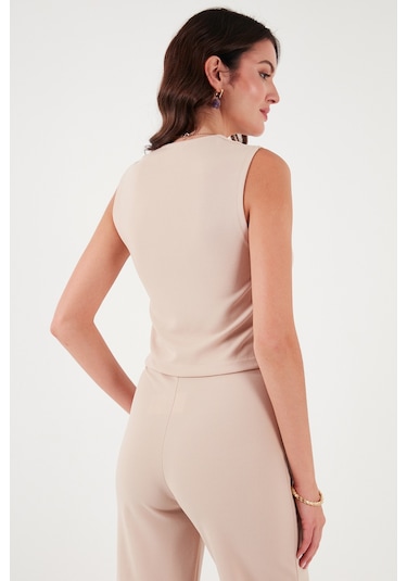 Lela Streç Fitted Fit V Yaka Düğmeli Bayan Yelek 5865971 Taş